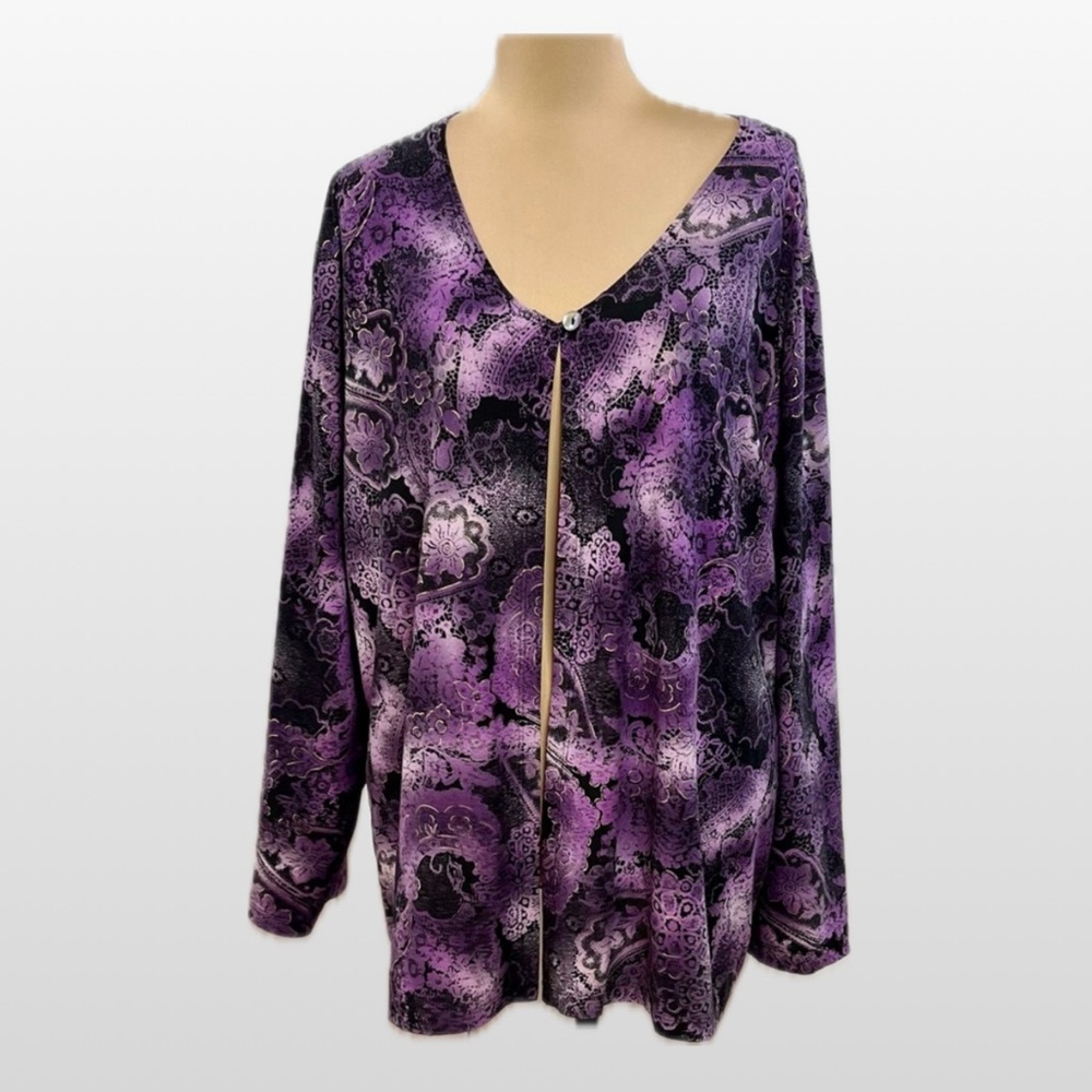 Fashion Bug Purple and Black Lace Pattern Top, size 26/28